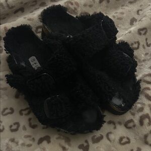 Birkenstock Black Fuzzy Sandals